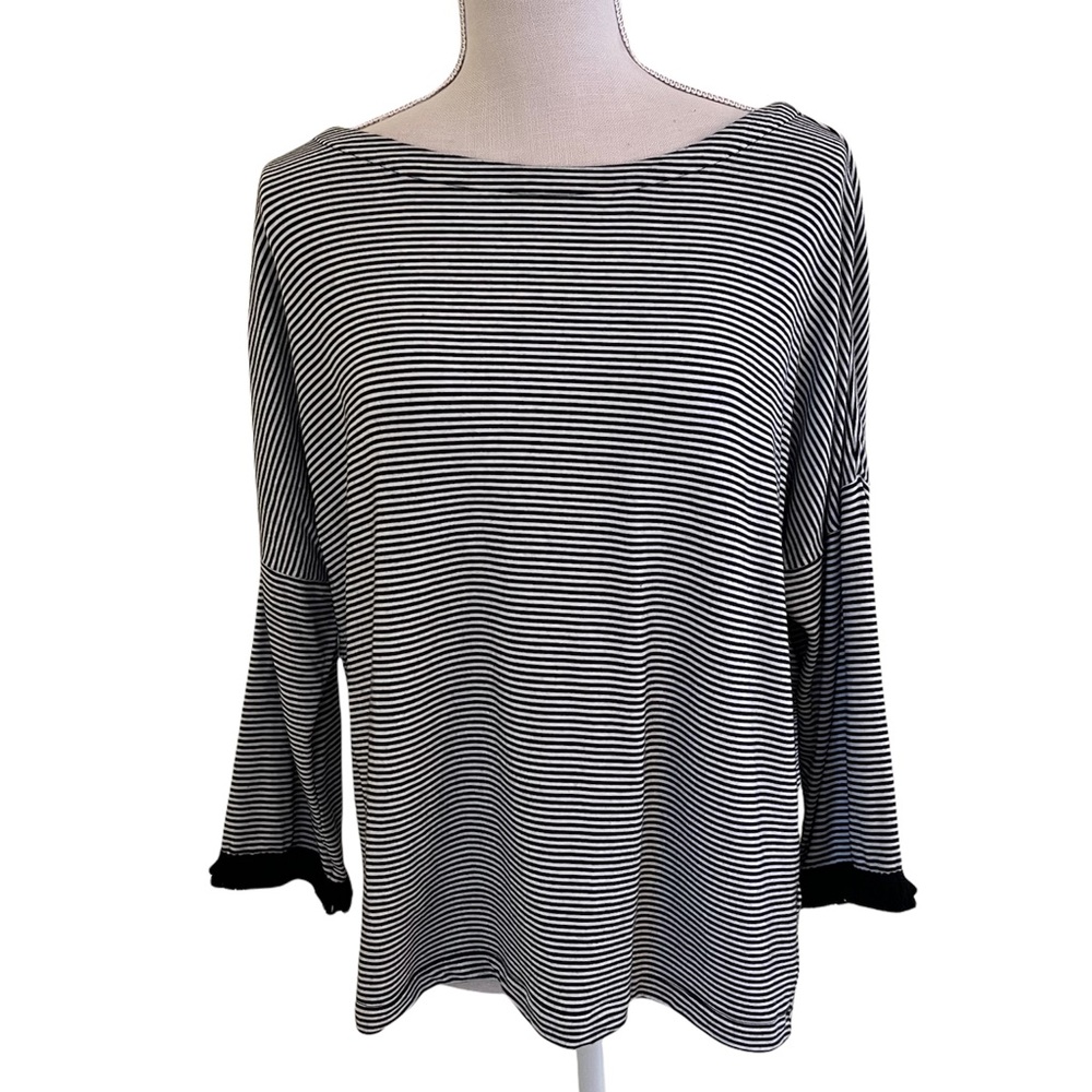 Vineyard Vines Striped Drop Shoulder Boatneck Top with Fringe Sleeve Detail